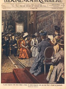 Eerste Italiaanse vrouwencongres op Capitol, Rome, illustratie door Achille Beltrame uit La Domenica del Corriere, 3 mei door Achille Beltrame