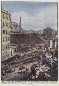 Onder de grootschalige openbare werken gewild door de Duce is de snelweg Genua-Milaan-Turijn door Achille Beltrame