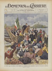 De agrarische stakingen in Mantua, stakende vrouwen die andere werkende vrouwen verhinderen door Achille Beltrame