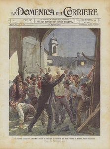 De agrarische stakingen in Lombardije, aanval van boeren op het kasteel van de hertogen Visconti di Modrone, bij Gallarate door Achille Beltrame