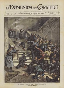 De gebeurtenissen in Rusland, het bloedbad in de gemeenteraad van Tiflis door Achille Beltrame