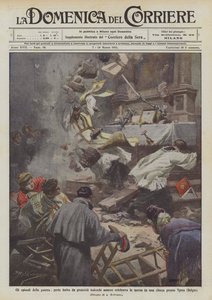 Oorlogsepisodes, priester gewond door Duitse kogels tijdens het vieren van de mis door Achille Beltrame