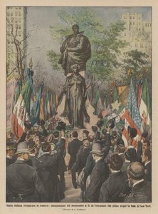 Italiaanse glorie opgeëist in Amerika, inwijding van het monument voor G. da Verrazzano door Achille Beltrame