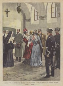 De gevallen van Spanje, juffrouw Ubao met geweld uit het klooster gehaald, in Madrid, waar ze was voor...