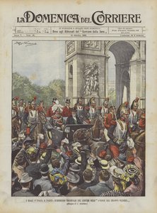 De koninklijke familie van Italië in Parijs, de triomfantelijke intocht van de stoet op de Avenue des Champs-Elysées door Achille Beltrame