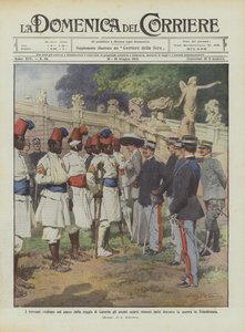 De vorsten bezoeken in het park van het paleis van Caserta de Eritrese askari