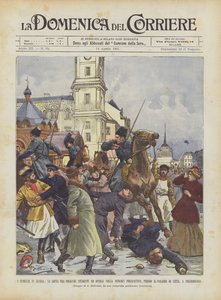 De ongeregeldheden in Rusland, de strijd tussen Kozakken, studenten en arbeiders in de Newsky Perspective