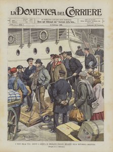 De verslagenen van het leven, aankomst in Genua van Italiaanse emigranten die gek zijn geworden in de Argentijnse Republiek door Achille Beltrame