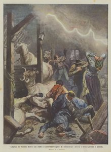 De grillen van de bliksem in een stal in Castell