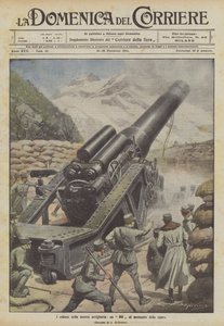 De kolossen van onze artillerie, een 305 op het moment van het schot