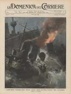 De grote rampen, de Engelse kruiser Berwick ramt en zinkt de torpedobootjager in het Kanaal door Achille Beltrame