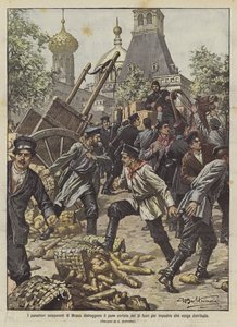De stakende bakkers van Moskou vernietigen het brood dat van buitenaf wordt gebracht om te voorkomen dat het wordt verdeeld
