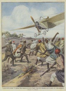De gevaren van de luchtvaart, kapitein Moizo die tijdens een vlucht tussen Tripoli en Zuara moet landen