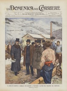 De Hertog van Genua in Iselle, Waar Hij de Werken voor de Simplontunnel Bezocht door Achille Beltrame