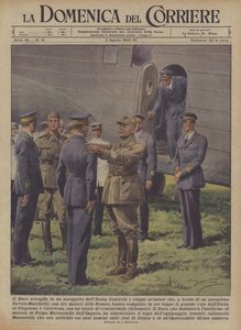 De Duce verwelkomt op een vliegveld in Centraal-Italië de vijf piloten die, aan boord ?