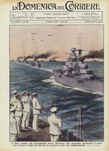 De Duce woont de marine-oefeningen van het Jaar XII bij, een magnifiek krachtenspektakel