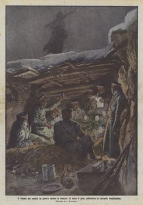 Kerstmis van de soldaten in oorlog in de loopgraven, buiten de kou, ondergronds de constante spanning