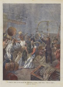 Het gevaar voor 900 Italianen die terugkeerden naar hun vaderland aan boord van de Citta di Torino door Achille Beltrame