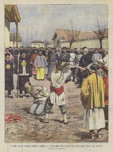 De eerste daad van strafrecht in Peking, de onthoofding van de moordenaar van de ambassadeur
