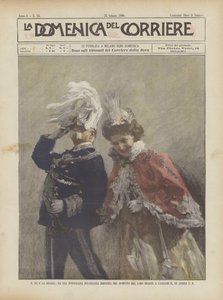 De koning en de koningin, van een momentopname gemaakt tijdens hun ontscheping in Cagliari op 12 april door Achille Beltrame