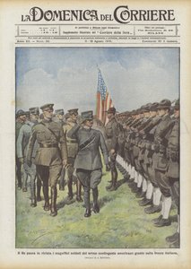 De koning inspecteert de prachtige soldaten van het eerste Amerikaanse contingent dat aan het Italiaanse front is aangekomen
