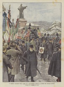 De plechtige overbrenging van het lichaam van G. Zanardelli naar Brescia, de stoet op het Piazzale Venezia