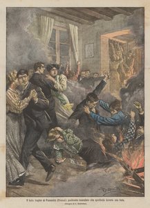 Het tragische bal van Fucecchio (Florence), brandende vloer die instort tijdens een feest