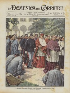 De kardinaal vicaris monseigneur Respighi bezoekt plechtig het militair hospitaal van Rome