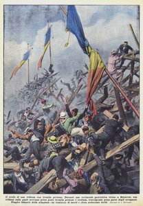 De instorting van een tribune met drieduizend mensen