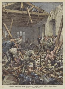 De stortbui van vorige week, zoektocht naar doden en gewonden in een ingestorte fabriek in Musocco (Milaan)