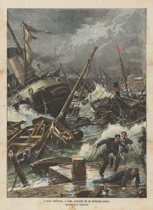 De haven van Havana, Cuba, verwoest door een hevige orkaan door Achille Beltrame