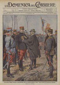 President Poincare overhandigt generaal Joffre de militaire medaille voor moed door Achille Beltrame