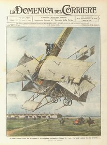 Het eerste luchtgevecht tussen een dubbeldekker en een vliegtuig, vond plaats in Milaan op de 1e