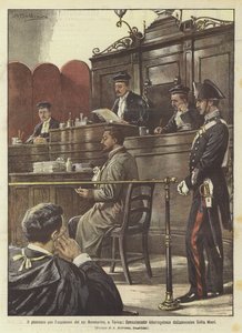 Het proces voor de moord op graaf Bonmartini, in Turijn, het emotionele verhoor van de moordenaar Tullio Murri door Achille Beltrame