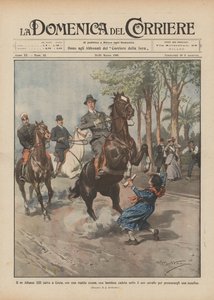Koning Alfonso XIII redt in Ceuta met een snelle beweging een meisje dat onder zijn paard was gevallen