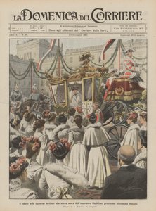 Het saluut van de Berlijnse dames aan de nieuwe schoondochter van keizer Wilhelm, prinses Alexandra Holstein