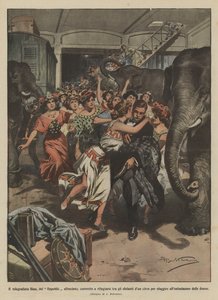 Telegrafist Bins van de gezonken Republic gedwongen zich te verschuilen tussen de olifanten van een circus