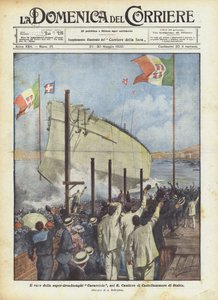 De tewaterlating van de super-dreadnought Caracciolo in de R. Werf van Castellammare di Stabia