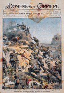 Italiaanse troepen oprukkend op Ethiopische bodem, illustratie uit La Domenica del Corriere, 20 oktober door Achille Beltrame