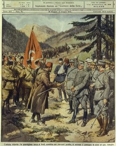 Italiaans-Turkse of Libische oorlog (1911-1912), Turks leger geeft zich over en geeft wapens af aan de Italiaanse generaal Ameglio op Rhodos, 26 mei