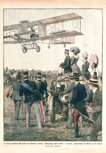 Italië, De vlucht van Leo Delagrange, La Domenica del Corriere door Achille Beltrame