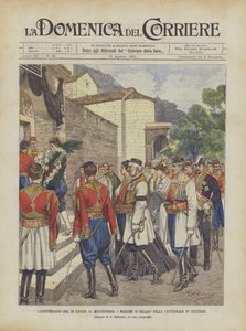 De verjaardag van 29 juli in Montenegro, de prinsen gaan naar de kathedraal van Cettigne