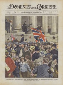 De triomfantelijke aankomst bij het stadhuis van Londen van het vrijwilligerskorps van de stad uit de oorlog