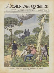 Het avontuur van een militaire ballon met geweld vastgehouden in de tuin van een villa bij Rome door Achille Beltrame