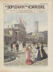 De internationale elektriciteitstentoonstelling in Como, de grote hoofdgevel