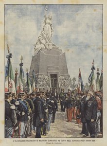 De inwijding van het ossuarium van Melegnano (Lombardije) voor de gevallenen in de slag van 8 juni 1859