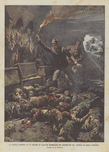 De toevallige ontdekking van een kerkhof met gemummificeerde lichamen in de kelders van het kasteel van Aquila (Abruzzo) door Achille Beltrame