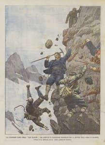 De Alpenramp van de Dent Blanche, drie gidsen en een reiziger vallen door de breuk
