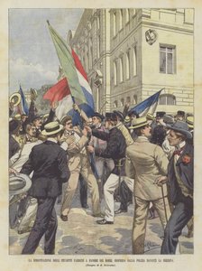 De demonstratie van Parijse studenten ten gunste van de Boeren, verspreid door de politie voor de Sorbonne