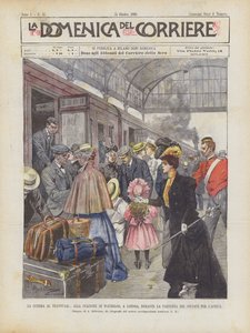 De oorlog in Transvaal, op het Waterloo-station in Londen, tijdens het vertrek van de soldaten naar Afrika door Achille Beltrame